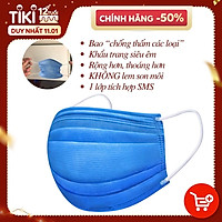 Khẩu trang SMS đi mưa HAMITA Hộp 50 cái - 1 lớp vải tích hợp - ĐI MƯA, NGĂN GIỌT BẮN, hạn chế lem son môi, rộng hơn/phủ kín hơn, quai đeo thoải mái