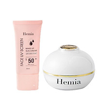 Combo kem chống nắng Hemia nâng tone, thấm mướt + Kem dưỡng toàn thân Whitening Body Cream dưỡng trắng, cấp ẩm da
