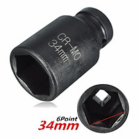 34mm Black Hex 6 Point 1/2" Drive Deep Spindle Axle Nut Socket Chrome Steel