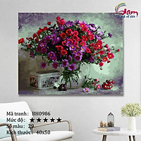 Tranh tô màu theo số sơn dầu số hóa Bình hoa tím BH0986
