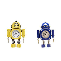 2pcs Silent Robot Alarm Clock Tabletop Wake-up Clock Battery Powered Home Decor