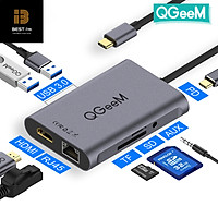 Bộ Hub USB C QGeeM 8 trong 1 4K USB sang HDMI, Type C sang Ethernet 1G, USB C sang USB 3.0 3.5mm AUX, đầu đọc thẻ Type C, Power Delivery (PD) 3.0- Hàng Chính Hãng