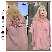 Áo sơ mi nữ cổ bẻ tay ngắn có túi dáng ulzzang freesize form rộng HÌNH YELLOW FLICKER BRAND màu hồng sẫm