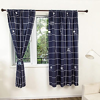Plaid Pattern Window Curtain Sun Insulation Drapes for Living Room Bedroom