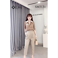 Quần baggy nữ màu Be Cạp Chéo form công sở tôn dáng LINBI Q3444