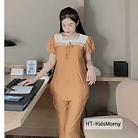 Bộ đồ Bầu Lửng Chất Đũi Hoa mềm mát màu sắc tươi trẻ mặc ở nhà và sau sinh