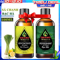 Combo 2 Tinh Dầu Sả Chanh 100ML + Tinh Dầu Bạc Hà 100ML TIDAMO - Tinh Dầu Thiên Nhiên Nguyên Chất Giúp Thư Giãn, Đuổi Muỗi, Thơm Phòng và Nâng Cao Sức Khỏe - Thích Hợp Dùng Với Máy Xông Tinh Dầu