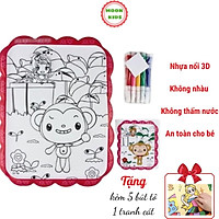 Tranh tô màu bằng nhựa nổi 3D khổ lớn A4 tặng kèm bộ 4 bút màu dạ, đồ chơi vẽ thông minh cho bé tập tô