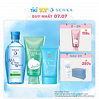 Bộ sản phẩm Senka làm sạch và chống nắng dành cho da mụn (Senka A.L.L.Clear Water Fresh 230ml + SRM Acne Care 100g + Senka Perfect UV Essence 50g)