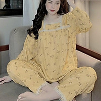 Bộ bầu và sau sinh - Bộ bầu mặc nhà có khóa cho con bú phối cổ ren 1 nơ freesize