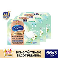 Bộ 3 Hộp Silcot Bông Trang Điểm (bông tẩy trang) Nhật Bản Cao Cấp (66 Miếng/Hộp)
