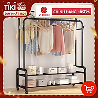 Giá treo quần áo đôi kèm Kệ để giày dép có bánh xe di chuyển phong cách Hàn Quốc hàng chuẩn siêu tiện lợi, kệ giày dép giá phơi đồ kệ treo quần áo Vando