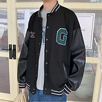 Áo Khoác Bomber Chữ G Xanh - Áo Bomber Bóng Chày Nam Nữ Chất Nỉ Phối Tay Da Ảnh Thật + Video T M Store