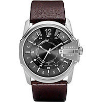 Diesel Men's Master Chief Quartz Stainless Steel and Leather Casual Watch, Color: Silver-Tone, Brown (Model: DZ1206)