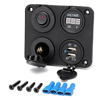 Dual Usb Adapter Charger & Cigarette Lighter Sockets & Digital Volt Meterr & Switch Panel