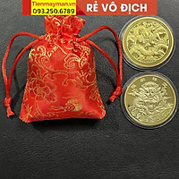 Ảnh tự chụp - Đồng xu niken hình Rồ.ng mạ vàng may mắn