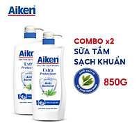 Aiken Combo 2 Sữa tắm Sạch khuẩn Chiết Xuất Trà Xanh Thiên Nhiên 850g/chai