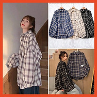 Áo Sơ Mi Kẻ Lồng Đèn Unisex Tay Bồng Somi Nam Nữ Dáng Thụng Ulzzang 3 Màu