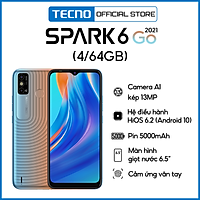 Điện thoại Tecno Spark 6 Go (4GB+64GB) - (K5EK) Pin 5000mAh | Camera kép AI 13MP | Mở khóa Khuôn mặt 2.0 | Cảm biến vân tay - Hàng Chính Hãng