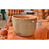 Chậu treo trồng cây gốm đất nung (terracotta) HOA VĂN XƯƠNG CÁ D17xH11cm - gốm sứ Bình Dương chất lượng cao