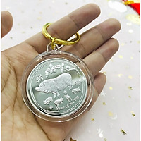 Móc khóa Đồng xu màu Bạc hình heo Úc - tuổi Hợi - vật phẩm phong thủy may mắn
