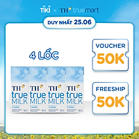 4 Lốc sữa tươi tiệt trùng ít đường TH True Milk 180ml (180ml x 4 hộp)