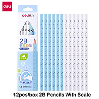 Deli HB/2B 12pcs/box Triangle Bar Pencils Set Wooden Drawing Writing Pencil Stationery With Scale Design Student Homework Exam Pencils Professional Sketching Pencil For School Office Painter Architect