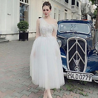 Đầm dự tiệc công chúa lệch vai lưới kết hoa nổi siêu xinh TRIPBLE T DRESS - size M/L (kèm ảnh/video thật) MS200V