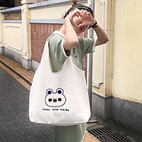 XU HƯỚNG TRẺ_ Túi Tote, Túi Bầu In Gấu Happy Time Vải Canvas Đeo Vai Xinh Xắn Siêu Cute