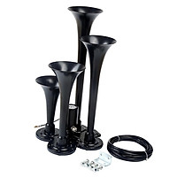 Loud 150dB 4/Four Trumpet Train Air Horn With 12V Electric Solenoid Black