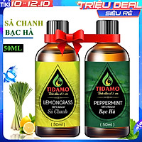 Combo 2 Tinh Dầu Sả Chanh 50ML + Tinh Dầu Bạc Hà 50ML TIDAMO - Tinh Dầu Thiên Nhiên Nguyên Chất (Lemongrass + Peppermint) Giúp Thư Giãn, Đuổi Muỗi, Thơm Phòng và Nâng Cao Sức Khỏe - Thích Hợp Dùng Với Máy Xông Tinh Dầu