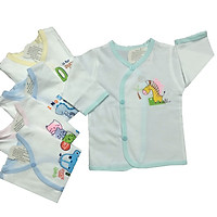 Combo 5 áo sơ sinh cotton tay dài cài xéo trắng, chất vải mềm mại, thấm hút mồ hôi, thoáng mát, hàng chất lượng cao
