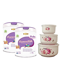 Combo 2 hộp sữa bột Humanmilk PEDIA 900gr dành cho trẻ biếng ăn (1-10 tuổi) - Tặng 1 bộ 3 thố sứ