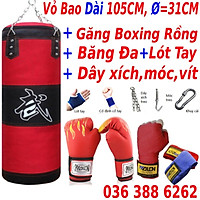 Combo vỏ bao trụ cát tập đấm bốc boxing, mma, muay + Găng đấm bốc mma figher hở ngón + Băng Đa cuốn tay