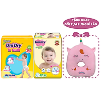 Combo 1 Tã Quần UniDry + 1 Tã Quần Siêu Mỏng UniDry Ultrathin Gói Cực Đại size XL62 (62 Miếng/Gói) - Tặng 1 Gối Tựa Lưng Kỳ Lân Hồng