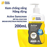 Kem chống nắng năng động Cancer Council Active SPF50+/PA++++ 200ml