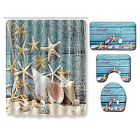 4 Pcs Non-slip Rug Toilet Lid Cover Bath Mat Waterproof Bath Curtain