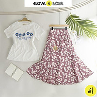 Chân váy xòe đuôi cá 4LOVA chất liệu lụa Hàn cao cấp, họa tiết hoa nhí dễ thương