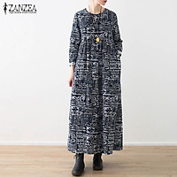 Đầm Baggy Tay Dài Có Túi Họa Tiết Thổ Cẩm Lạ Mắt (Thương Hiệu ZANZEA)