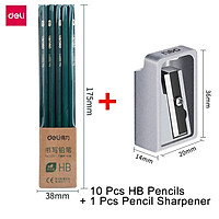 Deli 1 Pcs Pencils Sharpener 10 Pcs Drawing Pencil Set Zinc Alloy Pencils Shaver With Hanging Holder Durable Portable Mini Sharpeners 2H/HB/2B Student Writing Pencil Sketching Painting Charcoal Pen Stationery Kit