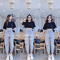QUẦN BAGGY JEAN NỮ( KÈM ẢNH THẬT ) THẮT ĐAI TRẺ TRUNG MÀU XANH NHẠT SANG TRỌNG TB10