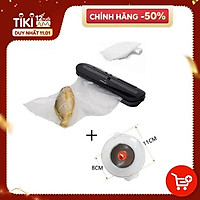 Combo Máy Hút Chân Không Mini Đa Chức Năng (Hút Chân Không Và Đóng Gói, Hàn Miệng Túi) Và Nắp Hút Chân Không (Đường kính 14.5cm) Dùng Bảo Quản Thực Phẩm Trong Hộp, Chai, Lọ - Tặng Kèm 10 Túi Đóng Gói (5 Túi Nhỏ & 5 Túi Lớn)