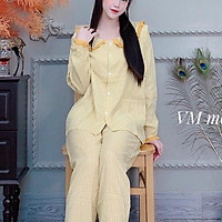 Bộ đồ bầu kết hợp cho con bú sau sinh mềm mịn co giãn cổ vạt chéo tôn dáng