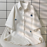 Áo Sơ Mi Nữ Tay Lỡ Form Rộng Thêu Hoạ Tiết BORI Vải Lụa Hàn Phong Cách Ulzzang – 1HIT_UNISEX