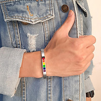 2 Pieces Titanium Steel Rainbow Pride Gay & Lesbian LGBT Bracelet Transexual