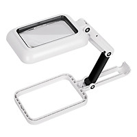 Handheld Magnifier Lighted Magnifying Glass Lens Square Magnifier Foldable Tabletop Freestanding Magnifier with Warm and