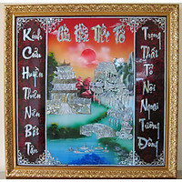 TRANH SƠN MÀI - CỬU HUYỀN THẤT TỔ - CÂY ĐA BẾN NƯỚC - TRANH ĐẸP THÍCH HỢP CHO BÀN THỜ NHỎ - KÍCH THƯỚC 68X68cm