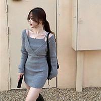 váy len phối lốt trong hai dây tay bồng bo eo ôm chân ( ảnh thật ở cuối )