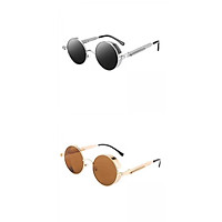 2 Pairs Steampunk Gothic Retro Round Sunglasses Uv Circle Lens Goggles
