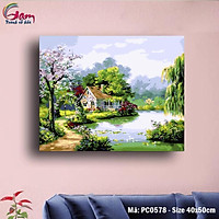 Tranh trang trí sơn dầu số hóa CHUẨN MÀU phong cảnh thiên nhiên hồ nước PC0578